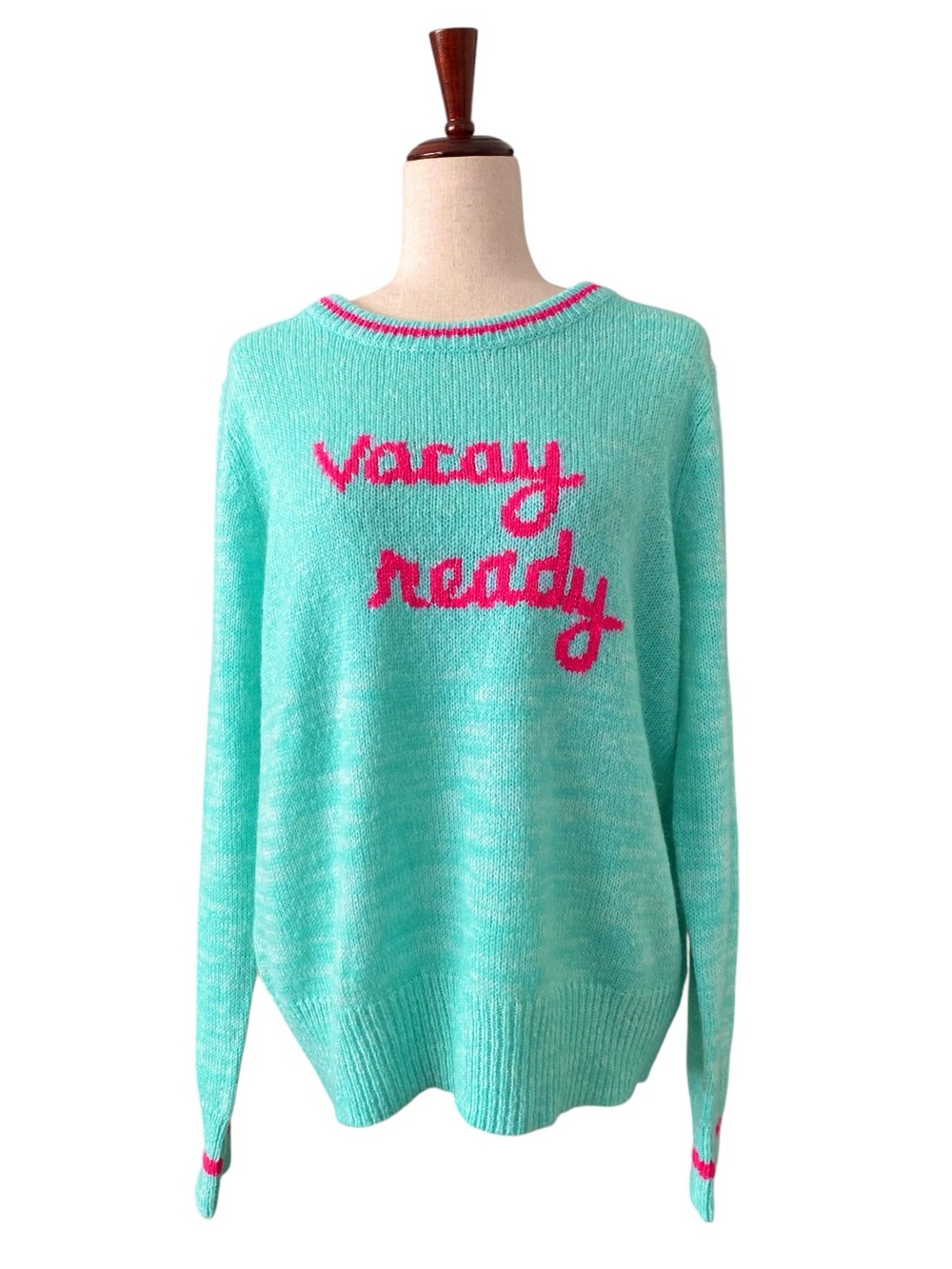 Lilly Pulitzer Rollins Sweater Women’s XL Surf Blue Wool Blend Intarsia Knit